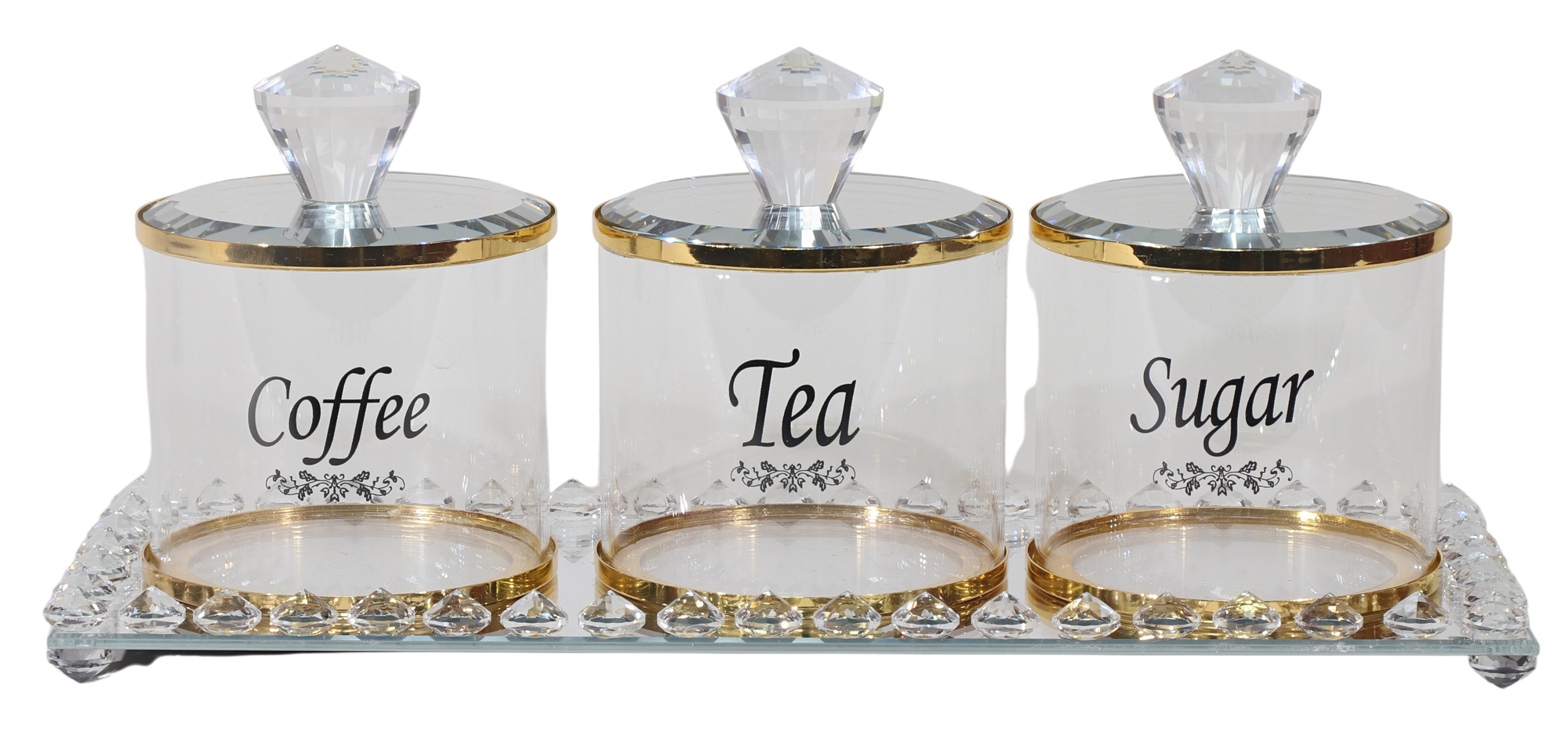 Coffee, Tea & Sugars Dish with Mirror tray 13.5" x 5" - Gold Filling