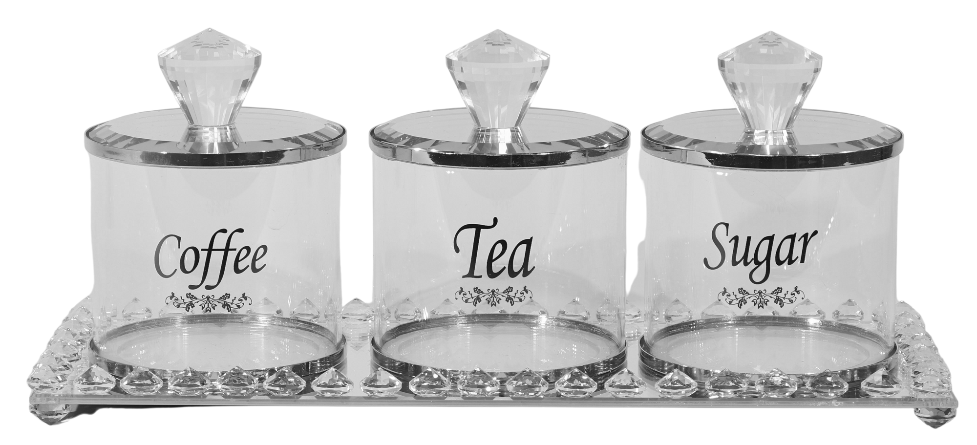 Coffee, Tea & Sugars Dish with Mirror tray 13.5" x 5" - Silver Filling