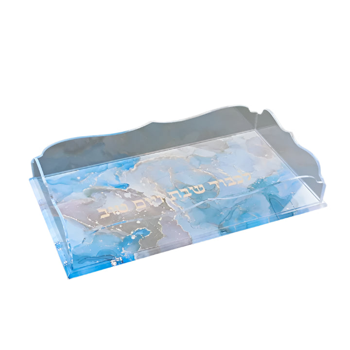 Acrylic Challah Tray - Blue Marble Design