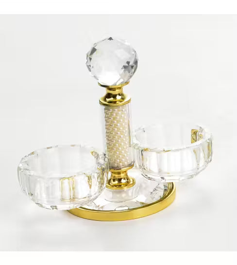 Crystal Salt Holder - Gold Plated with Pearls