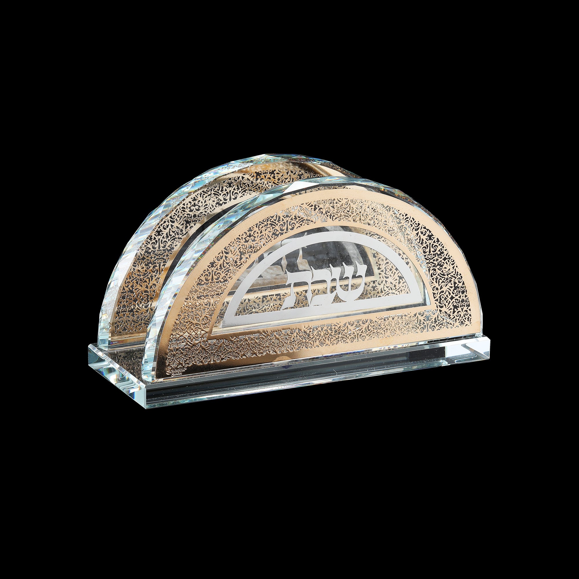 Crystal Napkin Holder with Gold and Silver Plates 2.5x5.5"