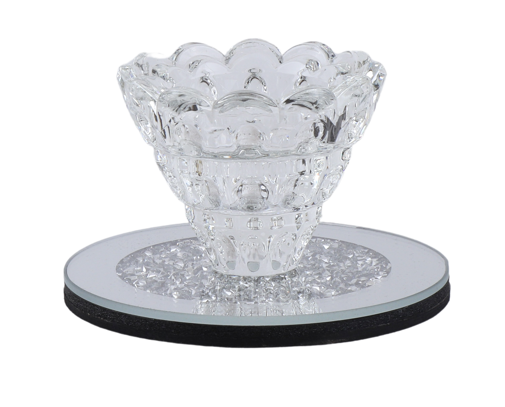 One Crystal Candle Holder with Crushed Diamond Base-  4"