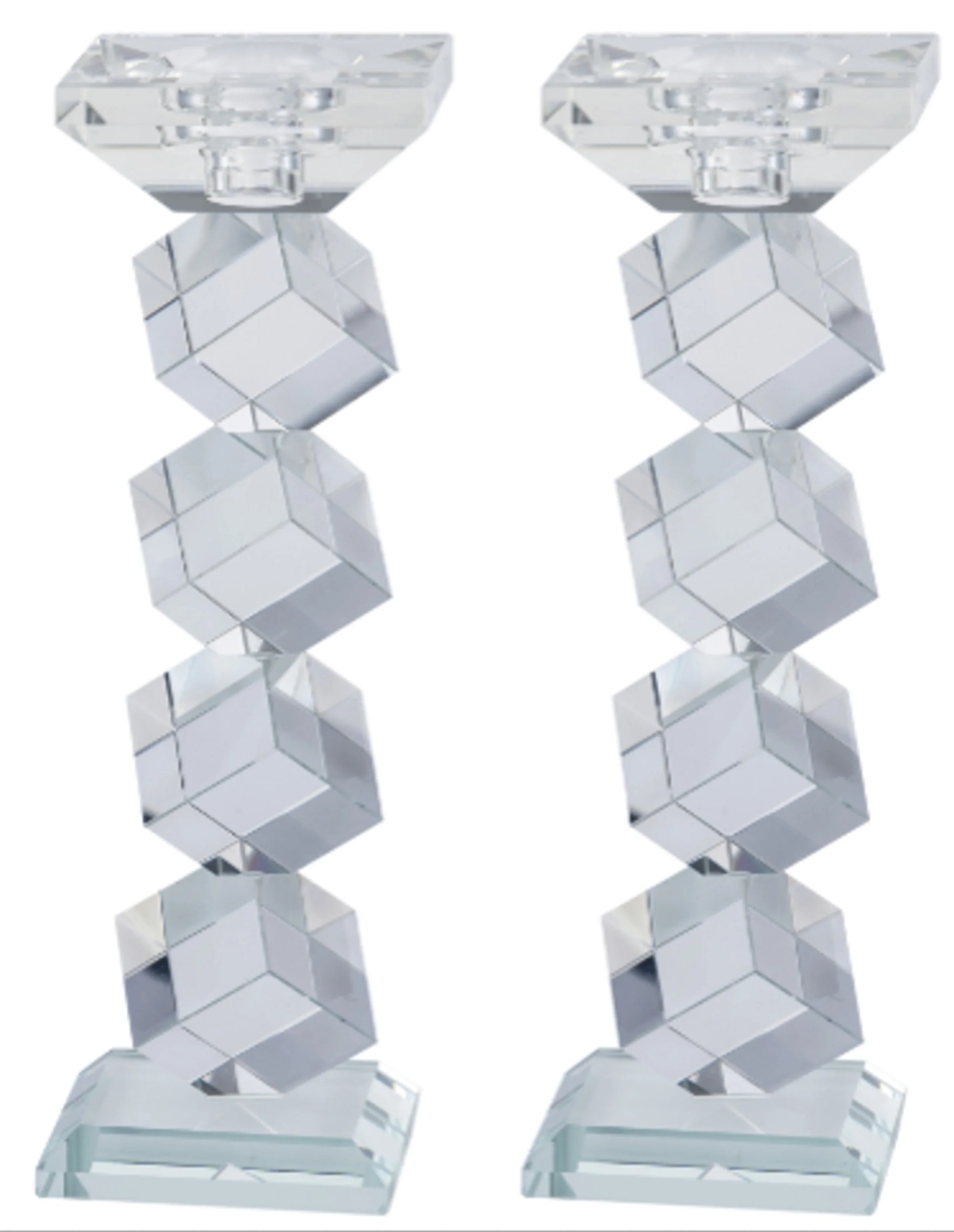 Set of 2 Clear Crystal Candlesticks and/or Tealight Holders 9.5"H