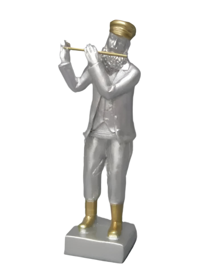 Fiddler Polyresin Silver & Gold Flute 7"