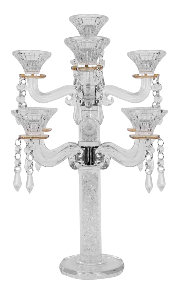 Crystal Candelabra 9 Branch Gold Rimed Glass 18"H
