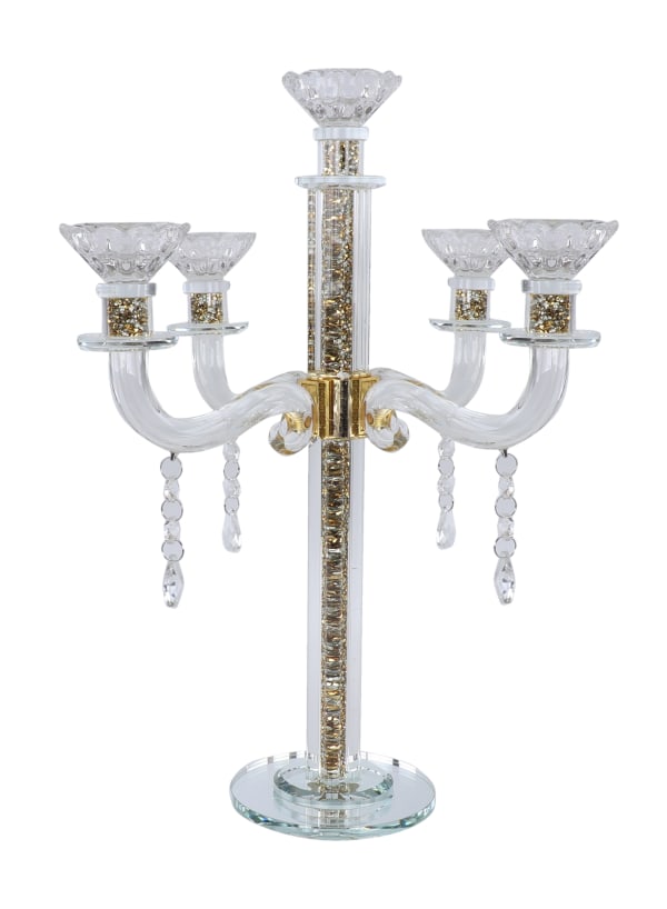 Crystal Candelabra 5 Branch Gold Crystal Filing 16"H