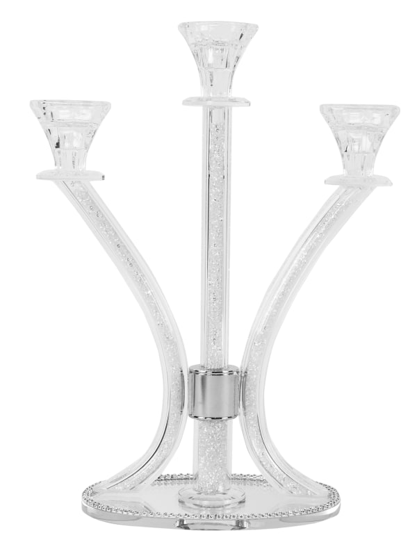 Crystal Candelabra 3 Branch White Stones 14"