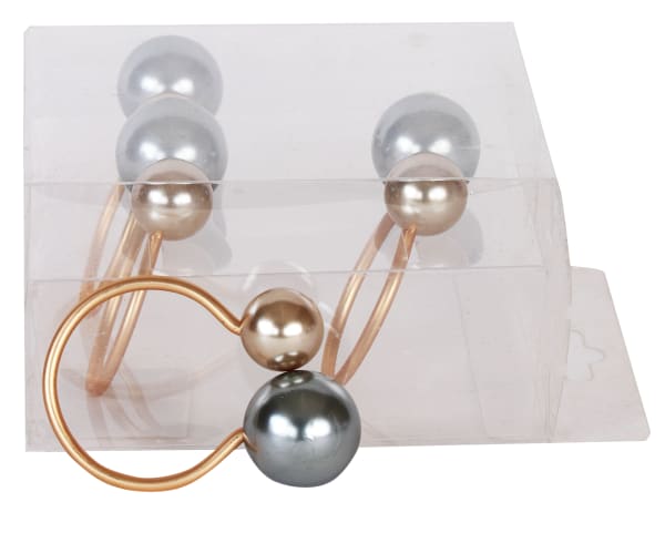 Gold Two Tone Pearls Napkin Ring Set