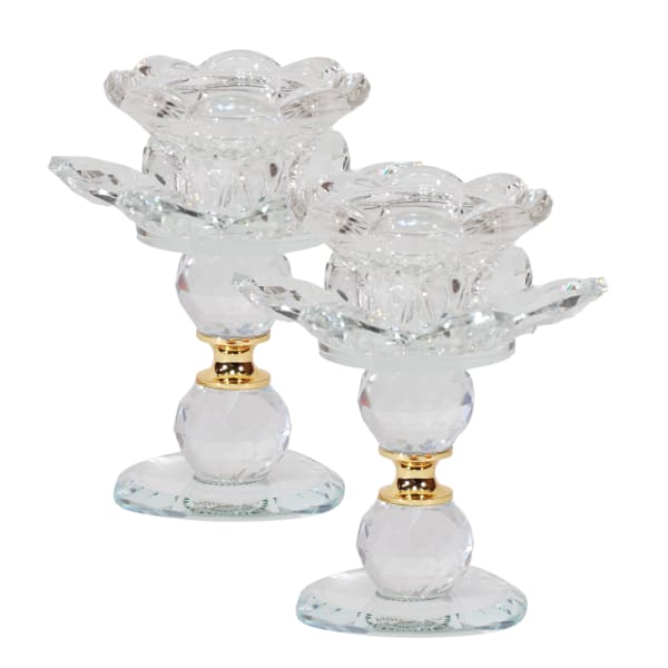 Crystal Candle Holder with Gold Set of 2