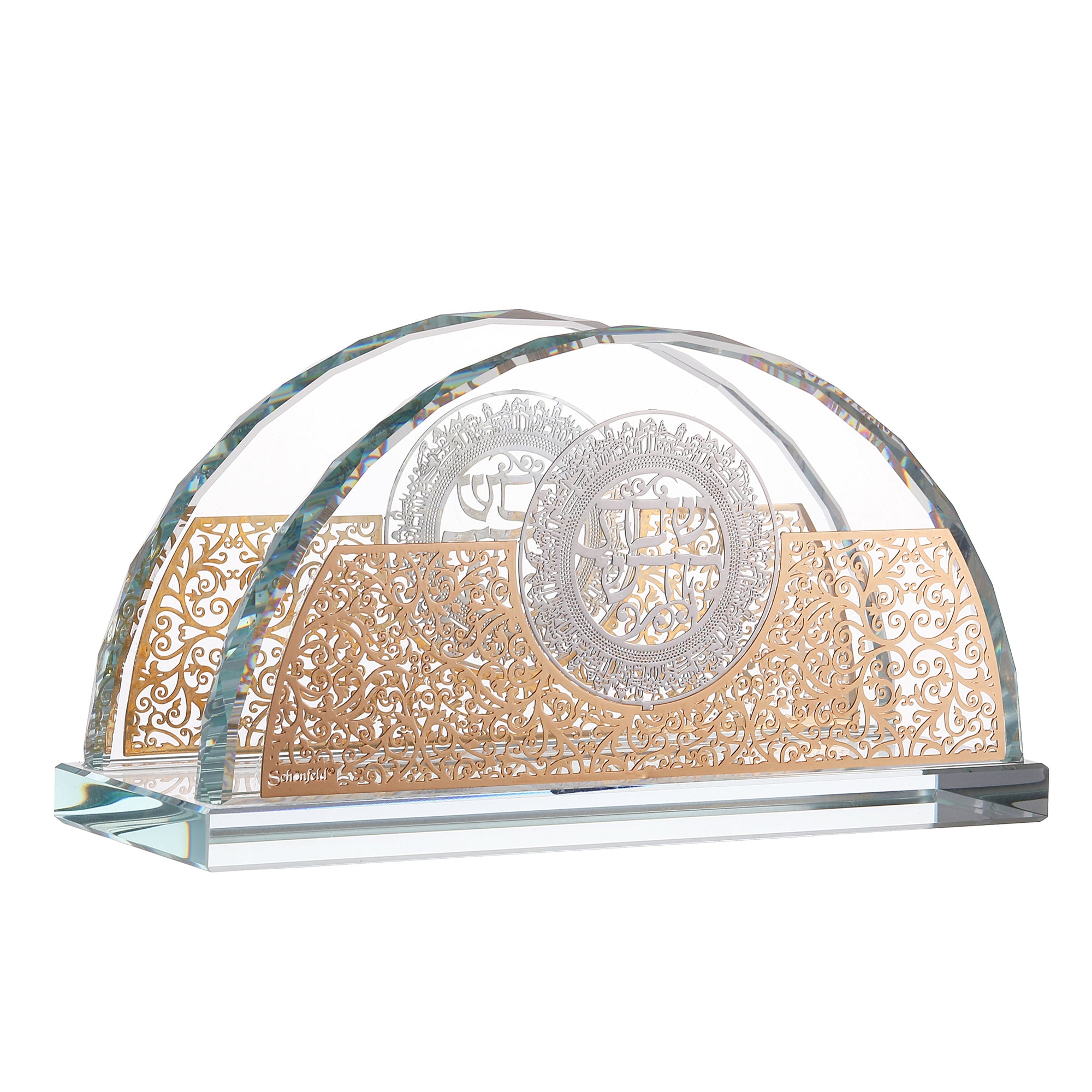 Crystal Napkin Holder with Gold Plate 5.5"