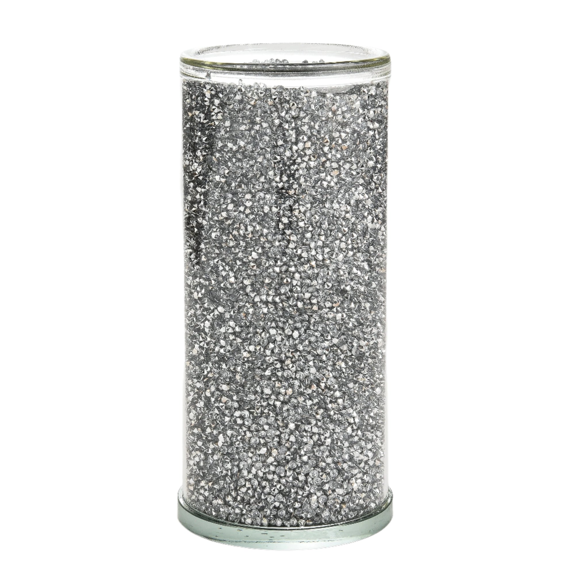 Crystal Vase with Silver Diamonds 4"x4"x9"