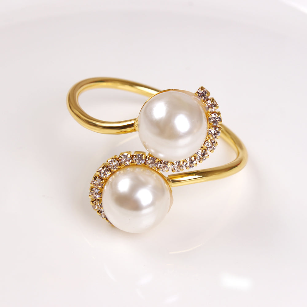 Gold with Diamonds & Pearls Napkin Rings Set of 4